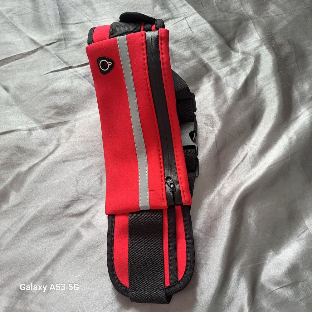 Red and Black Belt Bag with Reflective Stripe Unisex